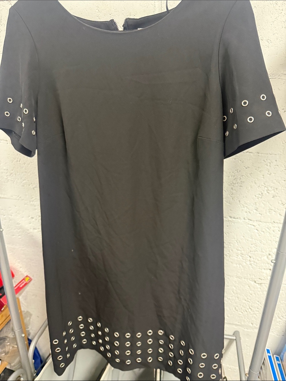Black Eyelet-Trim Short Sleeve Dress CALVIN KLEIN Studden Grommet Trim - Size 10
